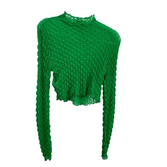 Na-Kd Tops - Na-Kd Green Textured Mesh Crop Top Size Medium Stretch Sexy Y2K Club Rave Party